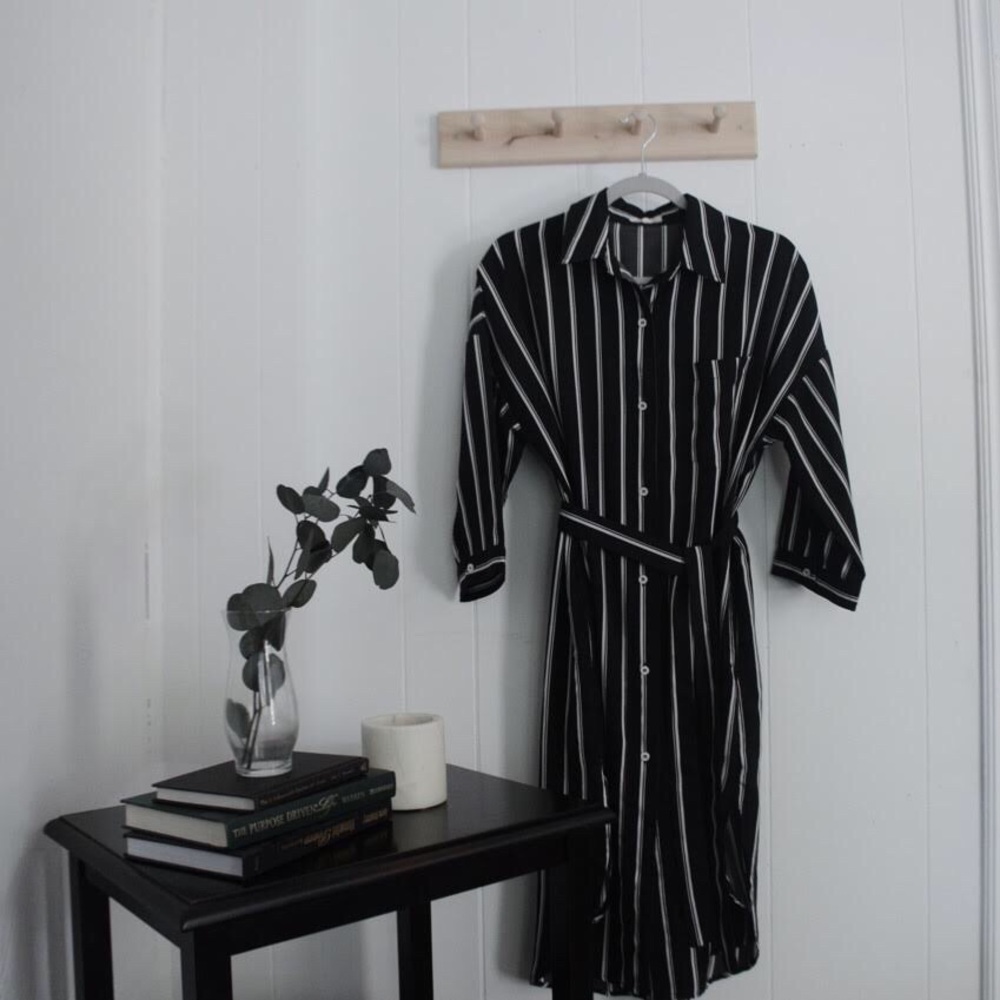 Black Striped Button Down Dress